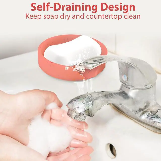 Alt view image 2 of 7 - Silicone Bathroom Soap Dishes, Self Draining Waterfall Bar Soap Holder & Saver, Dish Soap Tray, Sponge Holder, 13 Non-Slip Suction Cups Dishwasher Safe for Bathroom Kitchen Shower Sink Organizer Red