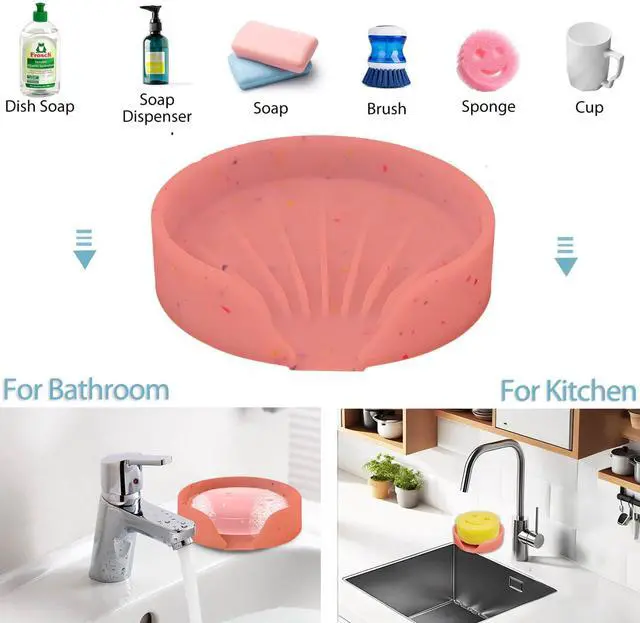 Alt view image 3 of 7 - Silicone Bathroom Soap Dishes, Self Draining Waterfall Bar Soap Holder & Saver, Dish Soap Tray, Sponge Holder, 13 Non-Slip Suction Cups Dishwasher Safe for Bathroom Kitchen Shower Sink Organizer Red