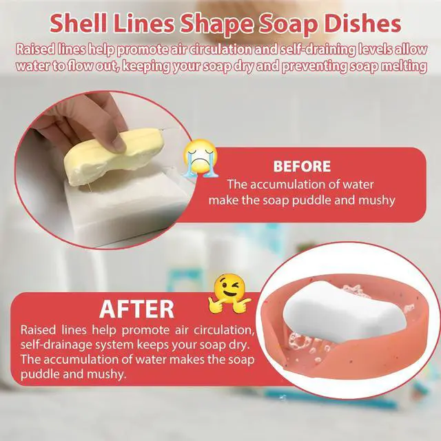 Alt view image 4 of 7 - Silicone Bathroom Soap Dishes, Self Draining Waterfall Bar Soap Holder & Saver, Dish Soap Tray, Sponge Holder, 13 Non-Slip Suction Cups Dishwasher Safe for Bathroom Kitchen Shower Sink Organizer Red