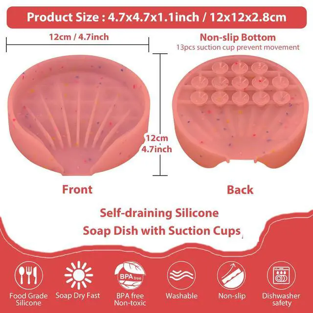 Alt view image 5 of 7 - Silicone Bathroom Soap Dishes, Self Draining Waterfall Bar Soap Holder & Saver, Dish Soap Tray, Sponge Holder, 13 Non-Slip Suction Cups Dishwasher Safe for Bathroom Kitchen Shower Sink Organizer Red