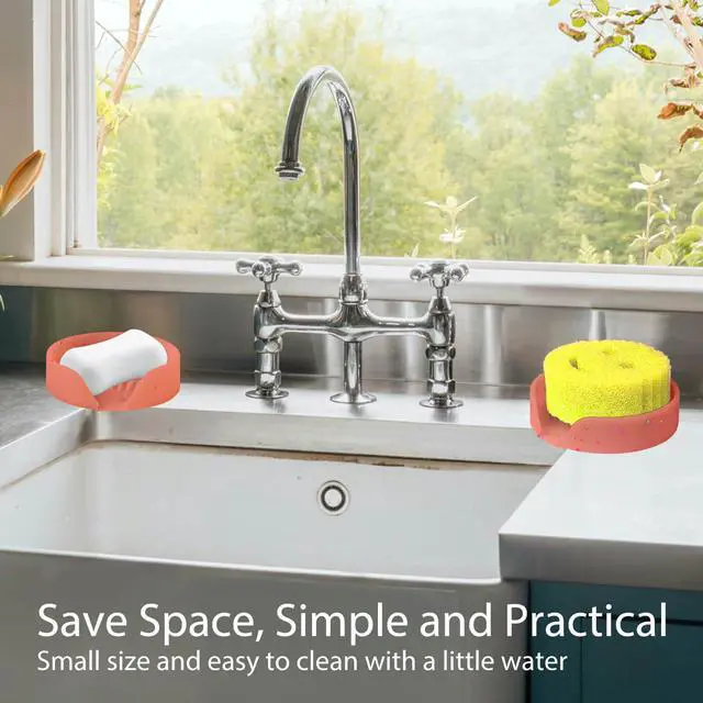 Alt view image 7 of 7 - Silicone Bathroom Soap Dishes, Self Draining Waterfall Bar Soap Holder & Saver, Dish Soap Tray, Sponge Holder, 13 Non-Slip Suction Cups Dishwasher Safe for Bathroom Kitchen Shower Sink Organizer Red