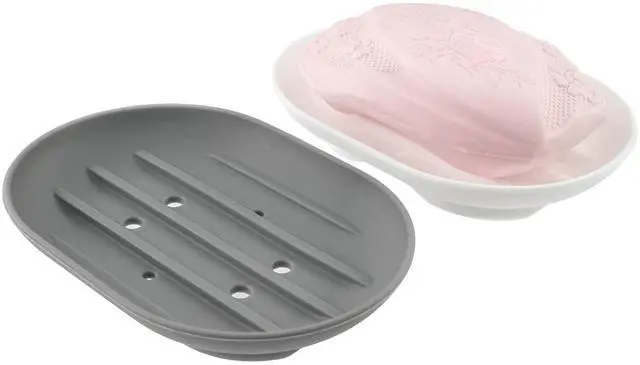 Main image of 2 PCS Silicone Soap Dish Holders, Anti-Slip Portable Self Draining Soap Holder for Shower, Bathroom, Kitchen (White and Grey)