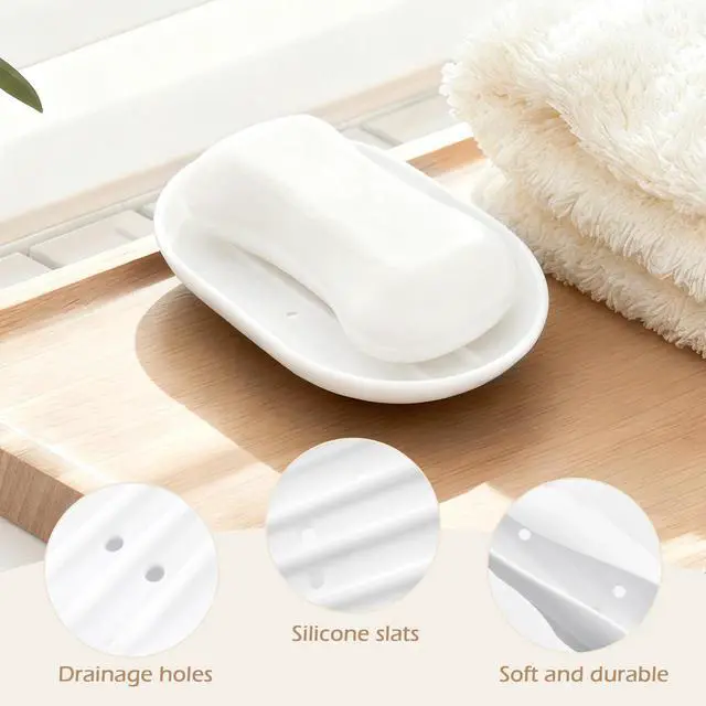 Alt view image 4 of 6 - 2 PCS Silicone Soap Dish Holders, Anti-Slip Portable Self Draining Soap Holder for Shower, Bathroom, Kitchen (White and Grey)