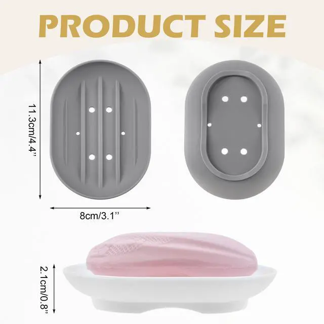 Alt view image 3 of 6 - 2 PCS Silicone Soap Dish Holders, Anti-Slip Portable Self Draining Soap Holder for Shower, Bathroom, Kitchen (White and Grey)