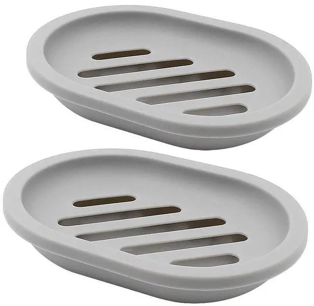 Main image of 2-Pack Soap Dish with Drain, Soap Holder & Saver, Easy Cleaning, Dry, Stop Mushy Soap (Gray)