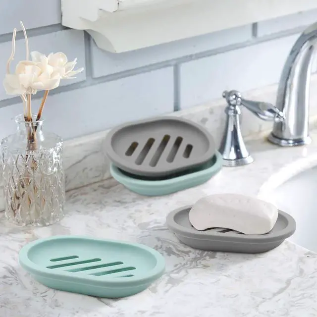 Alt view image 5 of 7 - 2-Pack Soap Dish with Drain, Soap Holder & Saver, Easy Cleaning, Dry, Stop Mushy Soap (Gray)