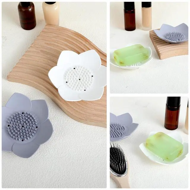 Alt view image 2 of 7 - 2 Pack Silicone Soap Dishes with Draining, Shower Steamer Tray