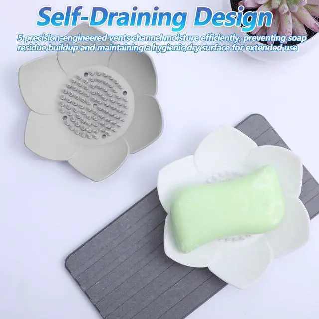 Alt view image 3 of 7 - 2 Pack Silicone Soap Dishes with Draining, Shower Steamer Tray