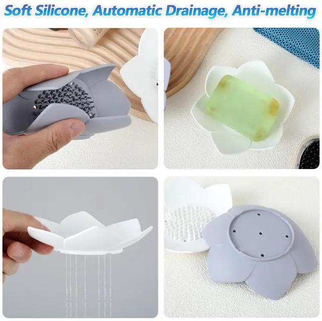 Alt view image 7 of 7 - 2 Pack Silicone Soap Dishes with Draining, Shower Steamer Tray