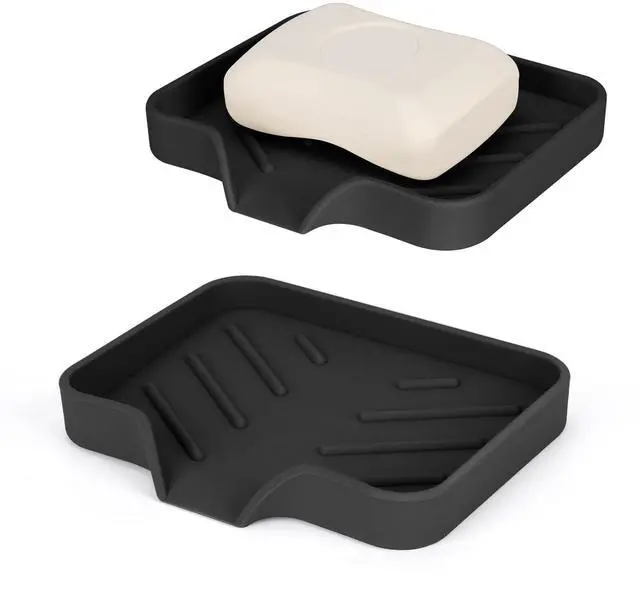 Main image of 2 Pack Silicone Soap Dish, Self Draining Soap Dish, Non Slip Bar Soap and Sponge Holder for Bathroom Kitchen Sink Counter Organizer Easy to Clean Soap Tray Waterfall Soap Saver