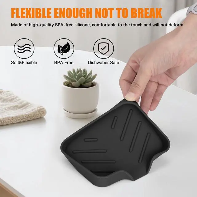 Alt view image 3 of 7 - 2 Pack Silicone Soap Dish, Self Draining Soap Dish, Non Slip Bar Soap and Sponge Holder for Bathroom Kitchen Sink Counter Organizer Easy to Clean Soap Tray Waterfall Soap Saver