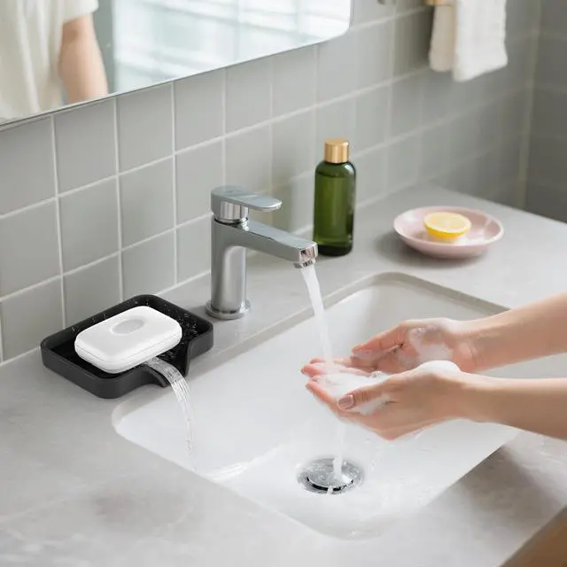 Alt view image 7 of 7 - 2 Pack Silicone Soap Dish, Self Draining Soap Dish, Non Slip Bar Soap and Sponge Holder for Bathroom Kitchen Sink Counter Organizer Easy to Clean Soap Tray Waterfall Soap Saver