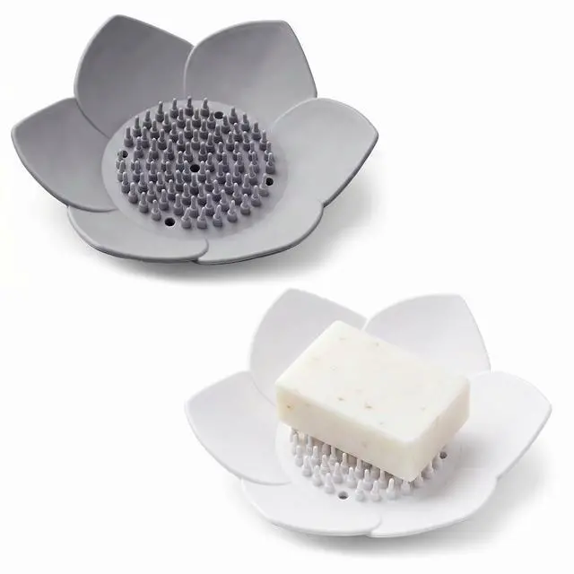 Main image of 2 Pack Silicone Soap Holder with Self Draining, Lotus Shower Steamer Trays Soap Dish for Shower Sink Bathtub - Non-Slip Bar Soap Saver Extend Soap Life
