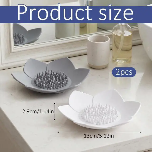 Alt view image 2 of 7 - 2 Pack Silicone Soap Holder with Self Draining, Lotus Shower Steamer Trays Soap Dish for Shower Sink Bathtub - Non-Slip Bar Soap Saver Extend Soap Life