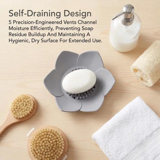 Alt view image 5 of 7 - 2 Pack Silicone Soap Holder with Self Draining, Lotus Shower Steamer Trays Soap Dish for Shower Sink Bathtub - Non-Slip Bar Soap Saver Extend Soap Life