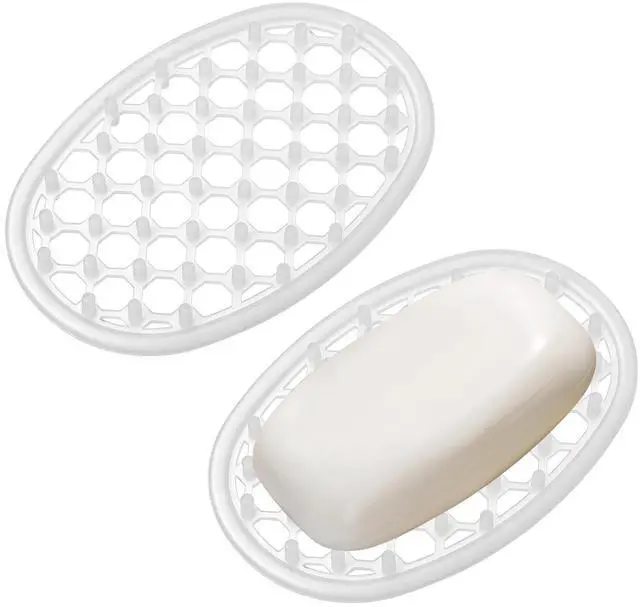 Main image of 2 Pcs Soap Dish for Shower Soap Holder Shower with Efficient Drainage Holes Non-Slip Silicone Bar Soaps Holder Self Draining Soaps Saver Pad for Kitchen Bathroom Showers Shelf Counter Bathtub