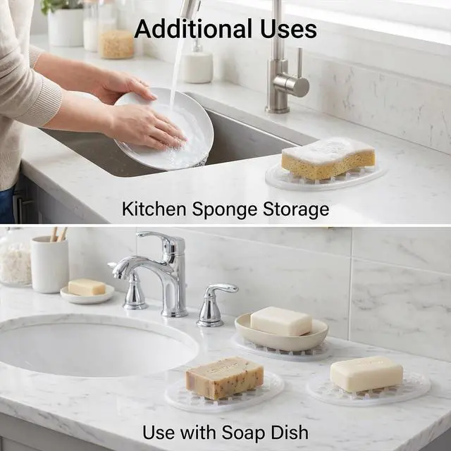 Alt view image 6 of 7 - 2 Pcs Soap Dish for Shower Soap Holder Shower with Efficient Drainage Holes Non-Slip Silicone Bar Soaps Holder Self Draining Soaps Saver Pad for Kitchen Bathroom Showers Shelf Counter Bathtub