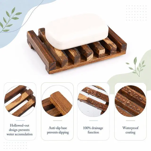 Alt view image 3 of 7 - Wooden Soap Holder, Teak Soap Dish Wooden Sponge Holder for Kitchen Sink, Teak Shower Caddy Self Draining Dishes for Shower, Sink, Bathroom, Kitchen, Countertop, Bathtub, RV