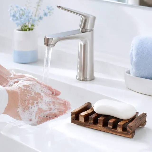 Alt view image 4 of 7 - Wooden Soap Holder, Teak Soap Dish Wooden Sponge Holder for Kitchen Sink, Teak Shower Caddy Self Draining Dishes for Shower, Sink, Bathroom, Kitchen, Countertop, Bathtub, RV