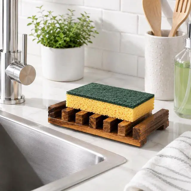 Alt view image 5 of 7 - Wooden Soap Holder, Teak Soap Dish Wooden Sponge Holder for Kitchen Sink, Teak Shower Caddy Self Draining Dishes for Shower, Sink, Bathroom, Kitchen, Countertop, Bathtub, RV