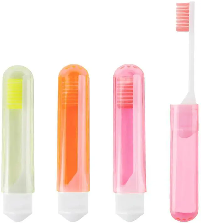 Main image of Travel Toothbrush, 3 PCS Mini Portable Toothbrush Set with Cover Small Folding Tooth Brush Individually Wrapped Home Travel Camping, Orange, Yellow, Pink