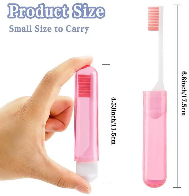 Alt view image 4 of 7 - Travel Toothbrush, 3 PCS Mini Portable Toothbrush Set with Cover Small Folding Tooth Brush Individually Wrapped Home Travel Camping, Orange, Yellow, Pink