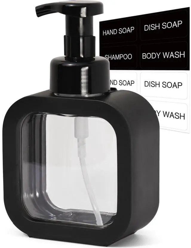 Main image of Foaming Soap Dispenser, 300ml (10oz) Plastic Refillable Foaming Hand Soap Dispenser with 8 Pcs Waterproof Labels, Foam Pump Bottle for Bathroom and Kitchen (Black)