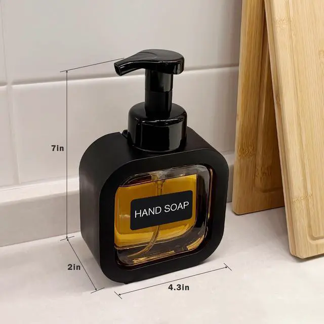 Alt view image 2 of 7 - Foaming Soap Dispenser, 300ml (10oz) Plastic Refillable Foaming Hand Soap Dispenser with 8 Pcs Waterproof Labels, Foam Pump Bottle for Bathroom and Kitchen (Black)