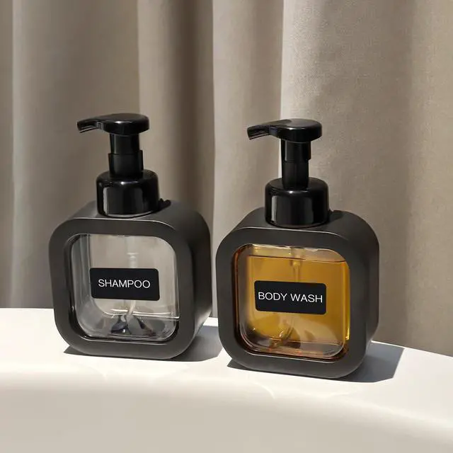 Alt view image 4 of 7 - Foaming Soap Dispenser, 300ml (10oz) Plastic Refillable Foaming Hand Soap Dispenser with 8 Pcs Waterproof Labels, Foam Pump Bottle for Bathroom and Kitchen (Black)