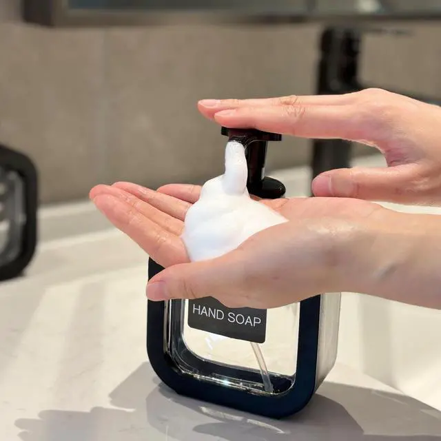 Alt view image 3 of 7 - Foaming Soap Dispenser, 300ml (10oz) Plastic Refillable Foaming Hand Soap Dispenser with 8 Pcs Waterproof Labels, Foam Pump Bottle for Bathroom and Kitchen (Black)