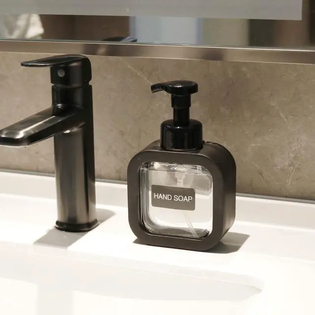 Alt view image 6 of 7 - Foaming Soap Dispenser, 300ml (10oz) Plastic Refillable Foaming Hand Soap Dispenser with 8 Pcs Waterproof Labels, Foam Pump Bottle for Bathroom and Kitchen (Black)