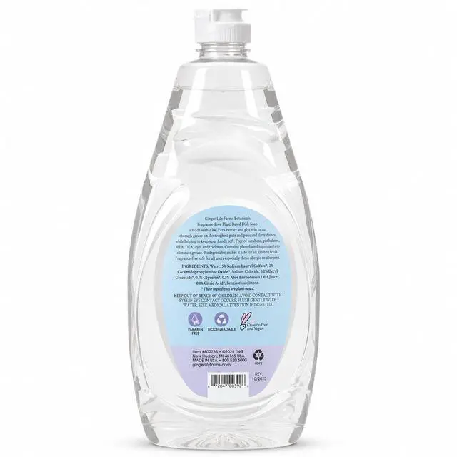 Alt view image 2 of 7 - Botanicals Plant-Based Liquid Dish Soap, Concentrated Formula with Max Grease Cleaning Power, Cruelty-Free, Fragrance-Free, 24 Fl Oz