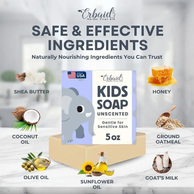 Alt view image 7 of 7 - Baby Soap Natural Unscented Goat Milk Kids Soap Bar for Sensitive Skin Gentle Baby Wash & Bath Soap for Eczema, Dry, Itchy Skin Relief Soothing, Moisturizing Oatmeal & Honey Made in USA