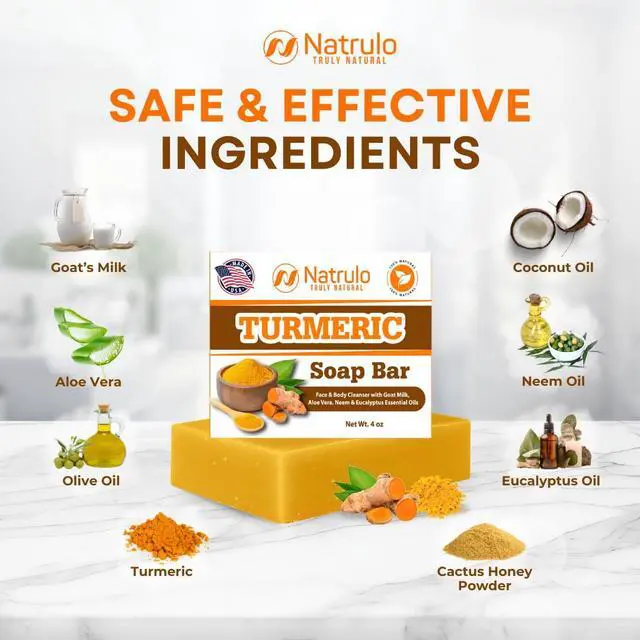 Alt view image 6 of 7 - Turmeric Soap Bar for Face & Body Natural Turmeric Skin Brightening Soap for Dark Spots, Intimate Areas, Underarms Turmeric Face Wash Reduces Acne, Scars & Cleanses Skin Made in USA