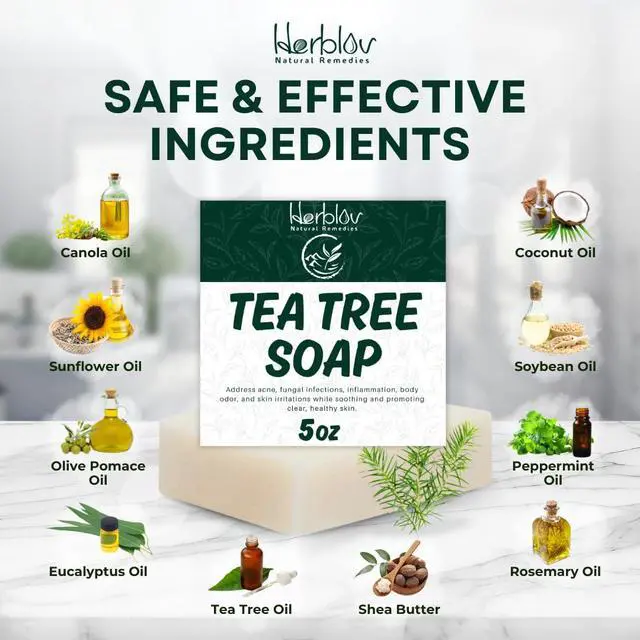 Alt view image 6 of 7 - Tea Tree Soap Natural Defense Tea Tree Oil Soap Bar for Face & Body Remedy Fights Acne, Skin Irritation, and Prevents Breakouts Deeply Cleansing, Hydrating Cleanser for Calm, Fresh Skin