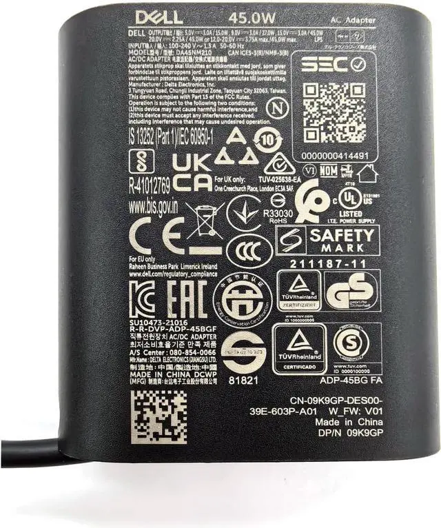 Alt view image 3 of 7 - Dell Laptop Charger GAN 45W watt USB Type C (USB-C) AC Power Adapter - XPS 9315 2-in-19315, DA45NM210