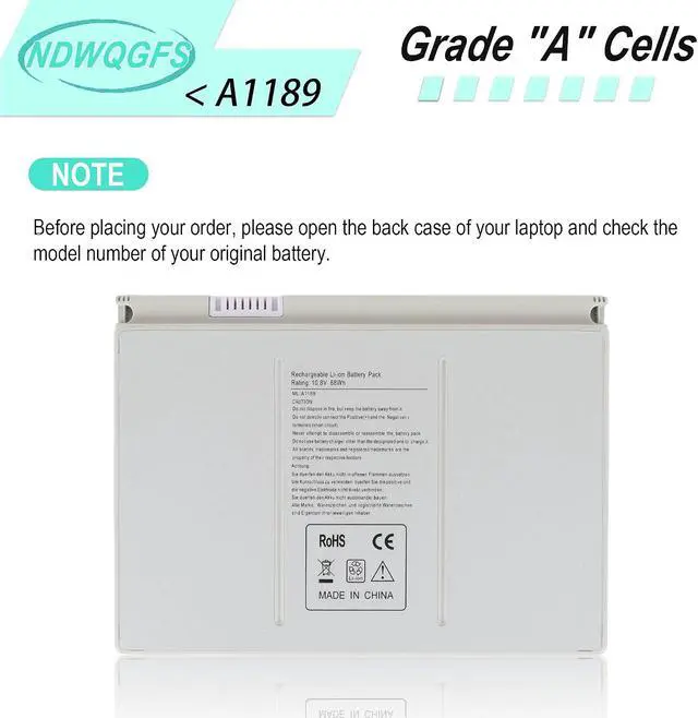 Alt view image 4 of 6 - New A1189 Laptop Battery for Apple MacBook Pro 17-inch Series A1151 A1212 A1261 A1229 MA458 MA458/A MA458G/A MA458J/A MA092 MA611 MB166B (Small, Silver)