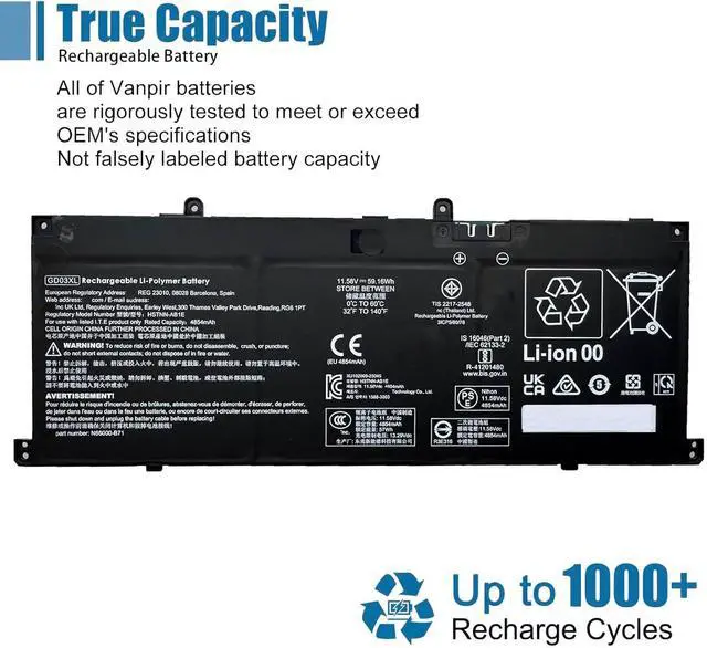 Alt view image 5 of 6 - GD03XL Laptop Battery Replacement for HP Envy x360 14 2-in-1 14-fa0000 OmniBook X 14 EliteBook Ultra G1q Series N66215-005 N66000-1E1 N66000-2C1 N66000-AC1 N66000-1E1 11.58V 4854mAh 59.16Wh