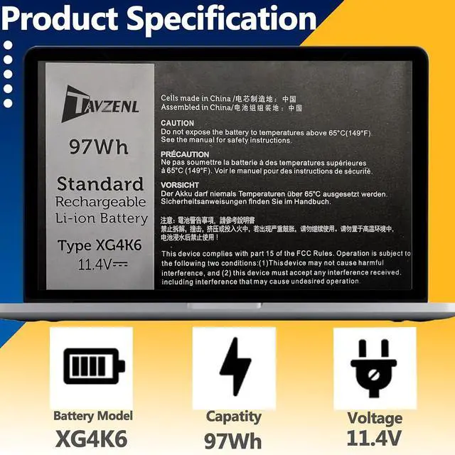 Alt view image 2 of 7 - XG4K6 Laptop Battery Replacement for Dell XPS 17 9700 9710 9720 9730 Precision 17 5750 5760 5770 P92F P92F001 P92F002 P92F003 01RR3 001RR3 F8CPG 0F8CPG OF8CPG 5XJ6R KVPMY 0YY3V KRDHV