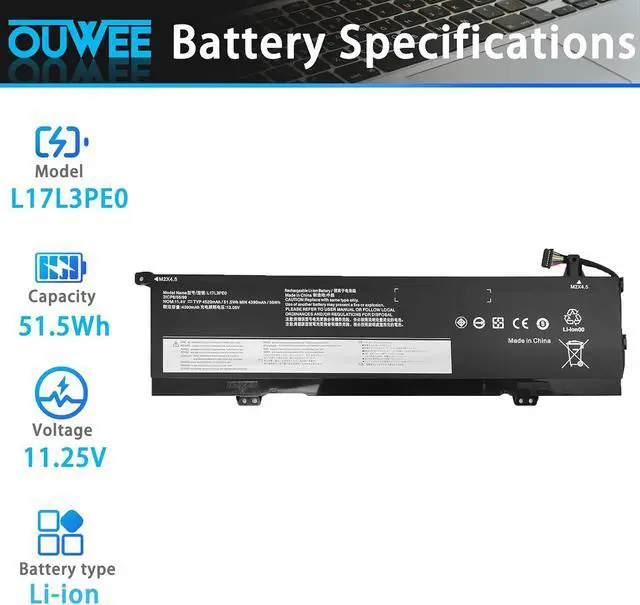 Alt view image 2 of 5 - L17L3PE0 L17C3PE0 Laptop Battery Compatible with Lenovo Yoga 730-15IKB 730-15IWL Series L17L3PE0 5B10Q39196 5B10Q39197 51.5Wh 4587mAh 11.25V