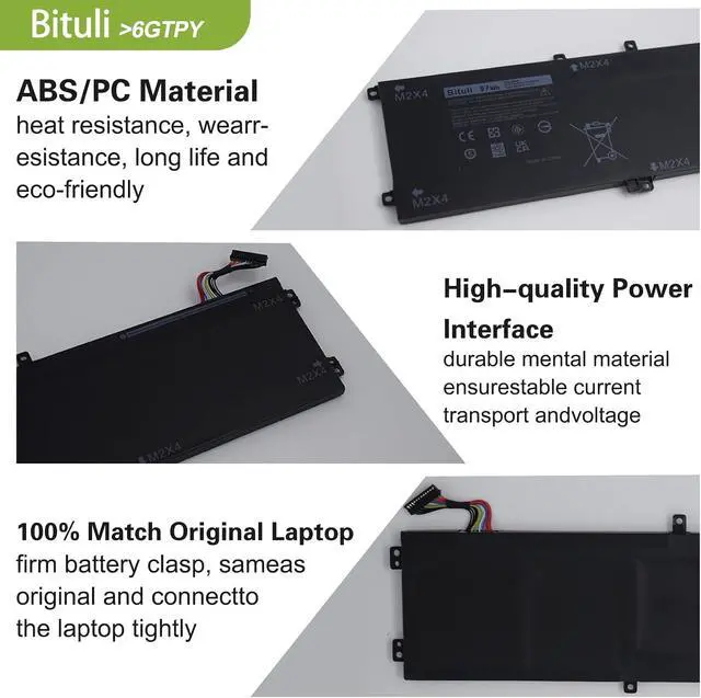 Alt view image 3 of 6 - 6GTPY Battery for Dell XPS 15-9560 15-9550 15-9570 15-7590 Precision 5520 5530 5540 5510 Vostro 7500 4GVGH 1P6KD 5XJ28 GPM03 P56F, 6GTPY Battery 97Wh