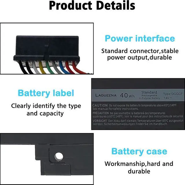 Alt view image 4 of 6 - DGGGT Laptop Battery Compatible with Dell XPS 11 XPS11D-1308T XPS11D-1508T XPS11R-1508T Series GF5CV 7.4V 40Wh 4-Cell