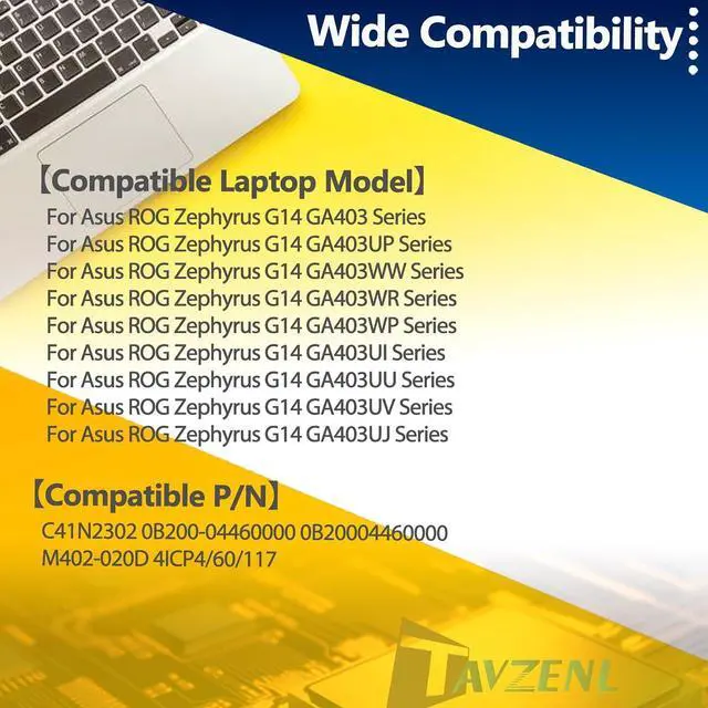Alt view image 5 of 7 - C41N2302 Laptop Battery 73Wh for ASUS ROG Zephyrus G14 GA403 GA403UP GA403WW GA403WR GA403WP GA403UI GA403UU GA403UV GA403UJ Series 0B200-04460000