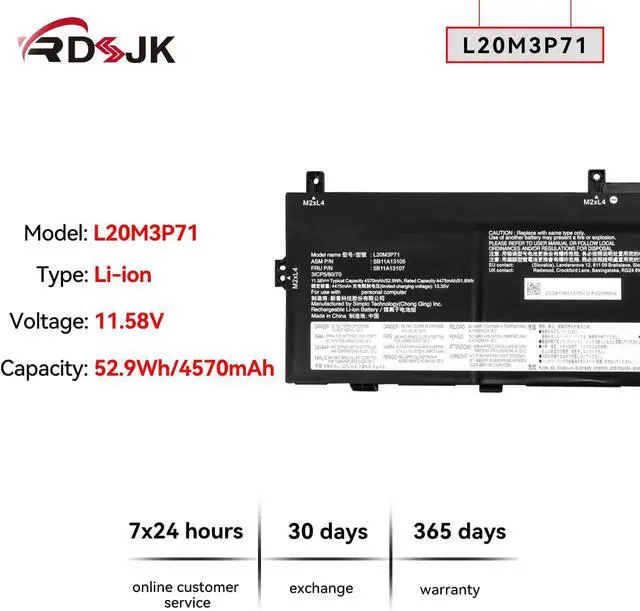 Alt view image 2 of 7 - L20M3P71 L20C3P71 L20L3P71 Laptop Battery for Lenovo ThinkPad X13 Yoga 2nd 2021 3rd Gen 2022 P16 Gen1 Series SB11A13105 SB11A13106 SB11A14634 5B11A13107 5B11A13108 5B11A14635 3ICP5/80/70 11.58V 52.9Wh