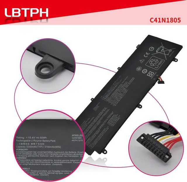 Alt view image 3 of 7 - C41N1805 15.4V 3160mAh 50Wh Battery Replacement for ASUS GX531 GX531GM GX531GS GX531GX ROG Zephyrus S GX531 GX531GM GX531GM-BH71 Series 0B200-03020000 4ICP4/72/75 C41PKC5