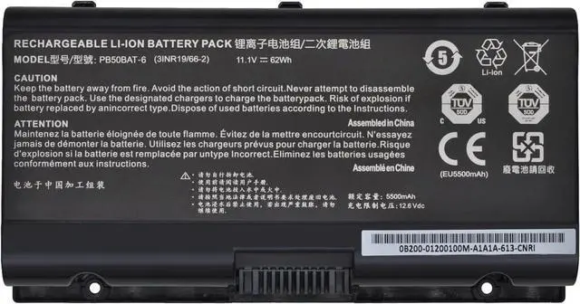 Main image of PB50BAT-6 Laptop Battery Compatible with Clevo PB51RF-G NH57AF1 PB70EF-G PB71EF-G Powerspec 1520 1720 Sager NP8356 NP8371 NP8377 NP8451 NP8454 Schenker XMG Pro 15 15-M19 Series (11.4V 62Wh)
