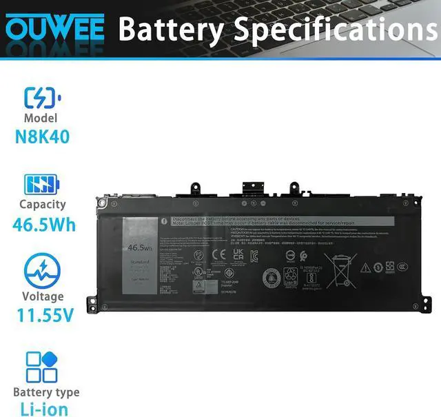 Alt view image 2 of 5 - N8K40 Battery Compatible with Dell Latitude 7350 Detachable Series 0YV18F 3ICP4/81/72.