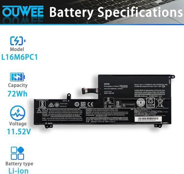Alt view image 2 of 5 - L16M6PC1 Laptop Battery Compatible with Lenovo Yoga 720-15IKB Series Notebook 5B10M53745 5B10M53743 5B10M53744 L16L6PC1 L16C6PC1 11.58V 72Wh 6712mAh