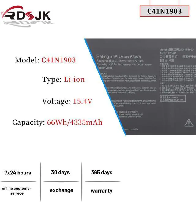 Alt view image 2 of 7 - C41N1903 Laptop Battery for Asus ExpertBook B9 B9400 B9400CE B9400CEA B9400CB B9400CBA B9450 B9450F B9450FA B9450CEA B5 Flip B5302 B5302CBA B5302CE B5302CEA B5302F B5302FBA B5302FE B5302FEA 15.4V 66Wh