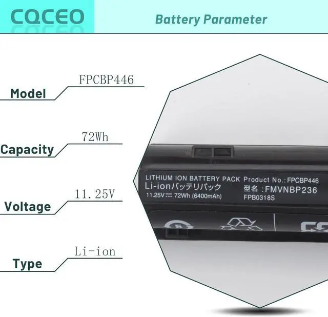 Alt view image 3 of 7 - FPCBP446 Laptop Battery for Fujitsu LifeBook T725 T726 Series FPCBP446AP FPB0318S FPB0344S FMVNBP236 CP673831-01 CP743061-01 CP702410-01 11.25V/72Wh/6400mAh/6-Cell